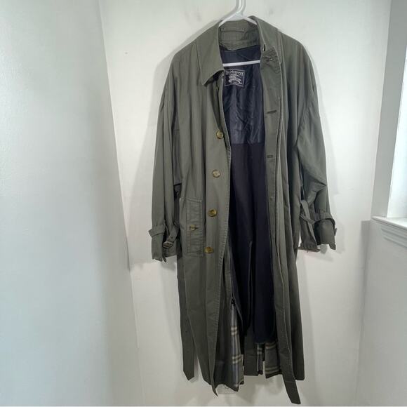Vintage Burberry Olive Green Novacheck Wool Lined Trench Coat 40 Burberrys - Picture 11 of 16